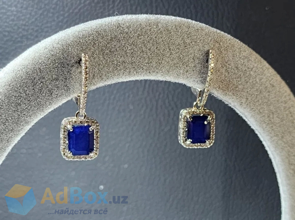 Продам, Бриллиантовые золотые серьги,с сапфиром.проба 585