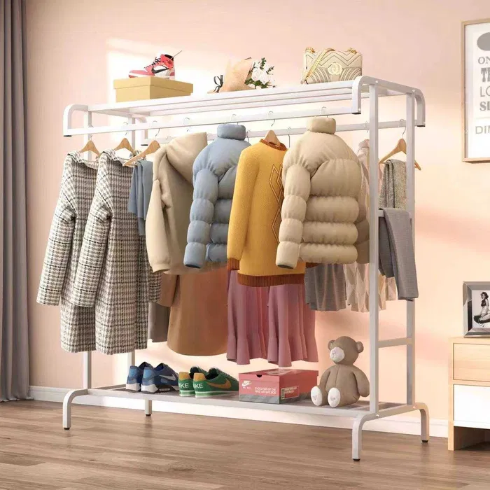 Напольная двухъярусная металлическая вешалка для одежды — 70КГ